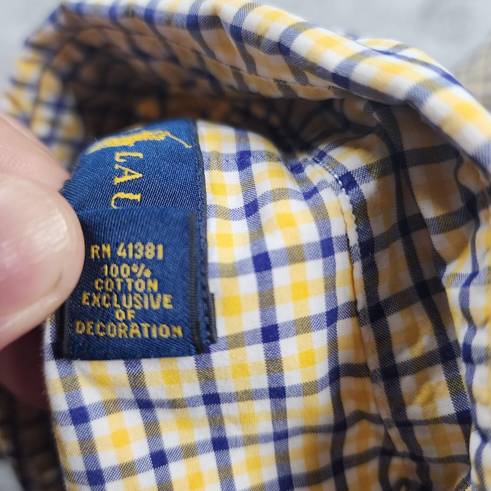 Ralph Lauren Shirt Mens 2XL XXL Yellow Blue Check Long Sleeve Button Down Cotton - Picture 8 of 13